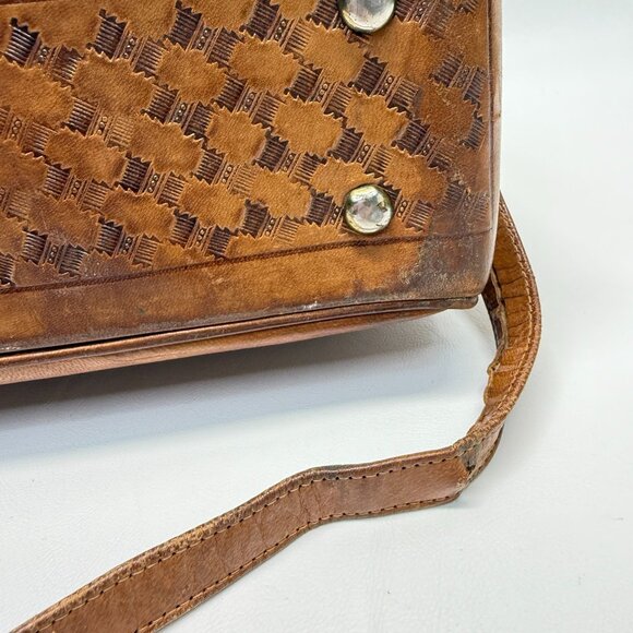 Vintage Hand Tooled Leather Shoulder Bag Made In Mexico Rose Flower - Picture 14 of 16